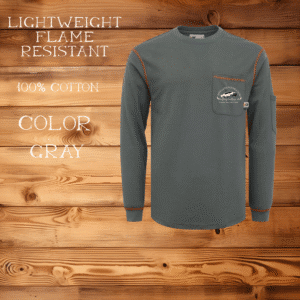 Gray flame-resistant cotton long-sleeve shirt.